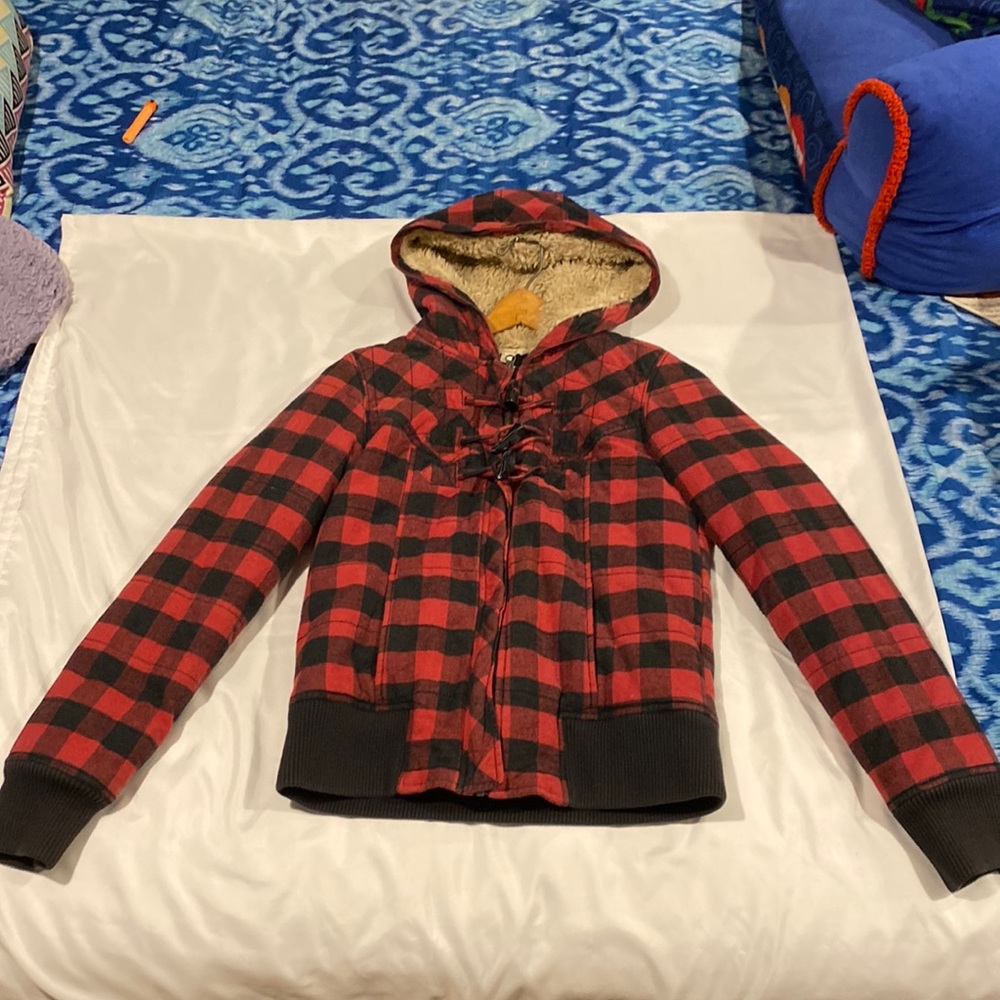 Rubbish Plaid Zip up women’s hooded jacket